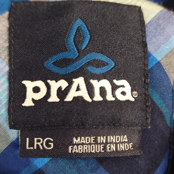 Prana Mens Plaid Short Sleeve Button Up Shirt Blue Gray White Size LRG - Picture 7 of 9